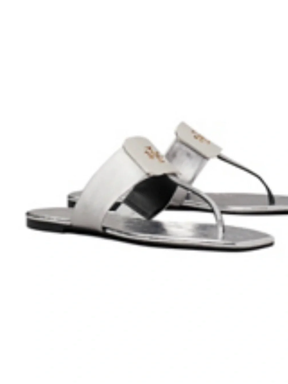 Tory Burch Silver Metallic Thong Slide Sandals